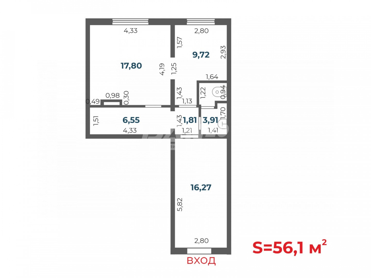 Помещение свободного назначения 56 м²
