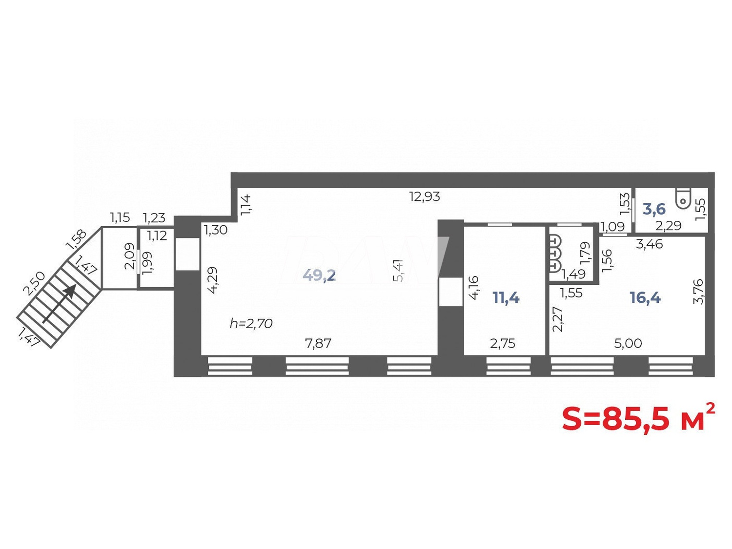 Торговая площадь 85,5 м²