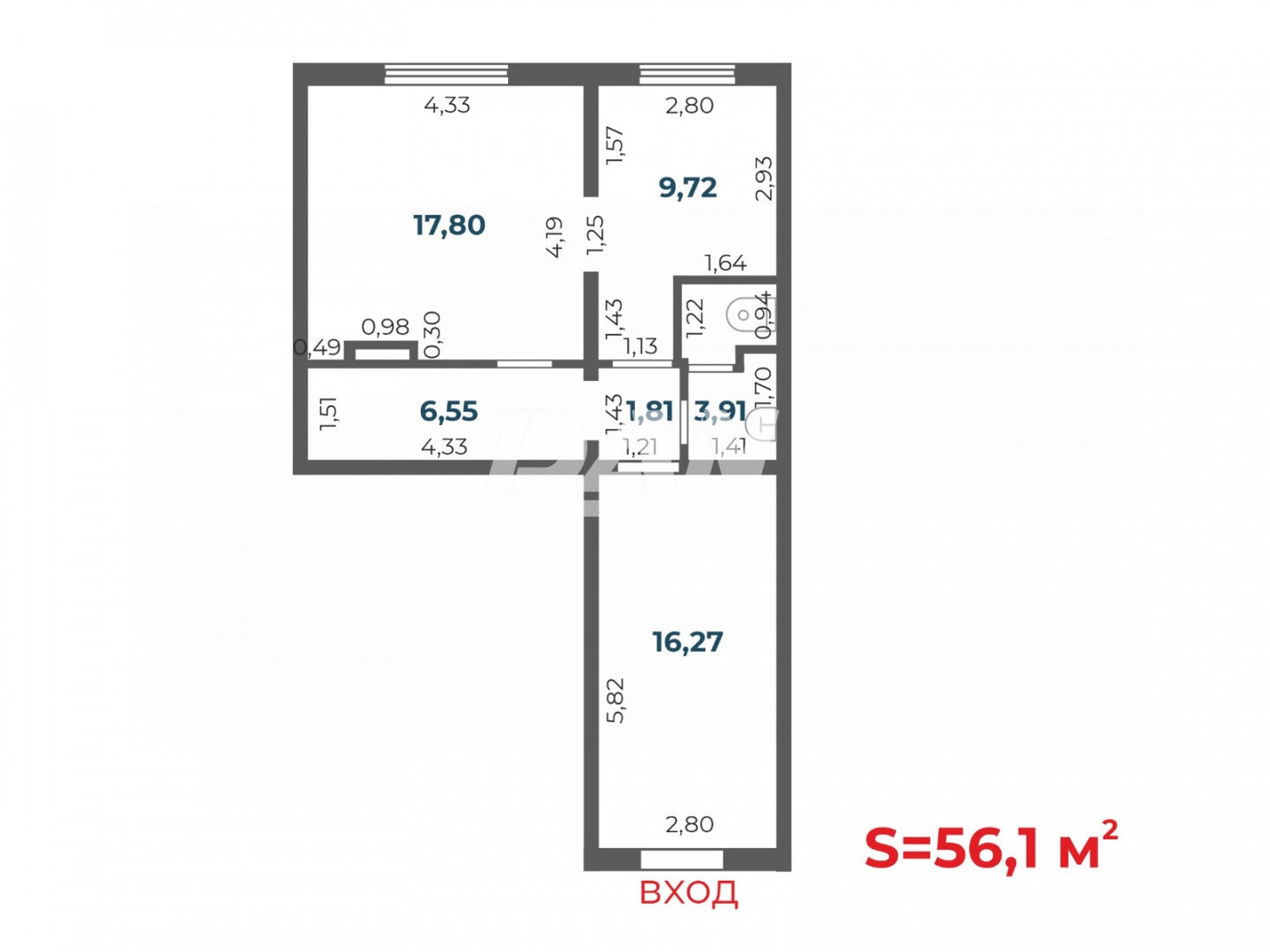 Помещение свободного назначения 56 м²